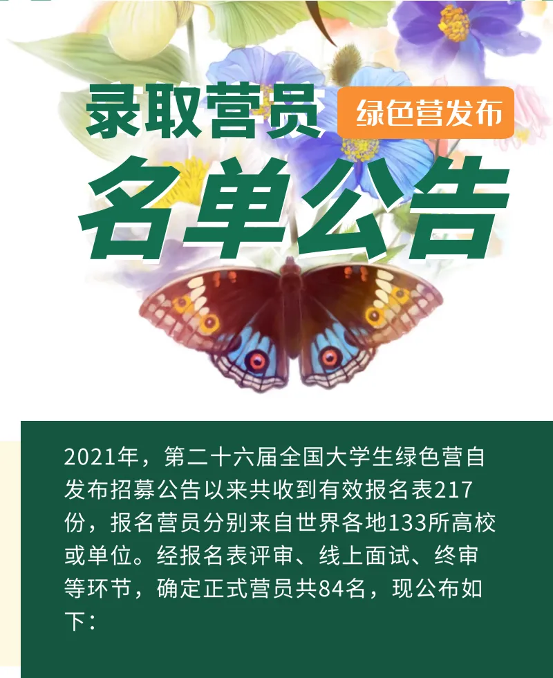 第二十六届全国大学生绿色营 | 正式营员名单发布